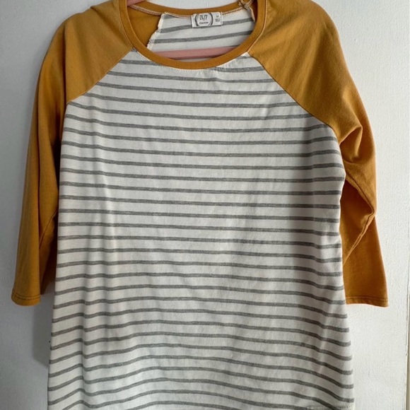 Maurices Tops - Maurices Mustard and Gray Striped Long Sleeve Tee